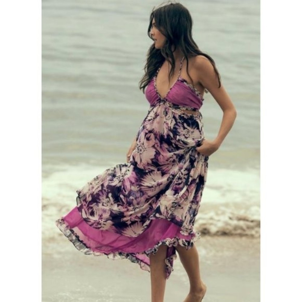 MISA LA Los Angeles Daleja Halter Maxi Dress in Purple Floral XS